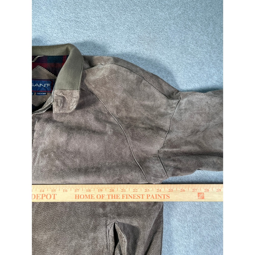 Gant Suede Bomber Jacket Mens 46 Brown Good Vintage Plaid Lined Korea - Picture 6 of 11
